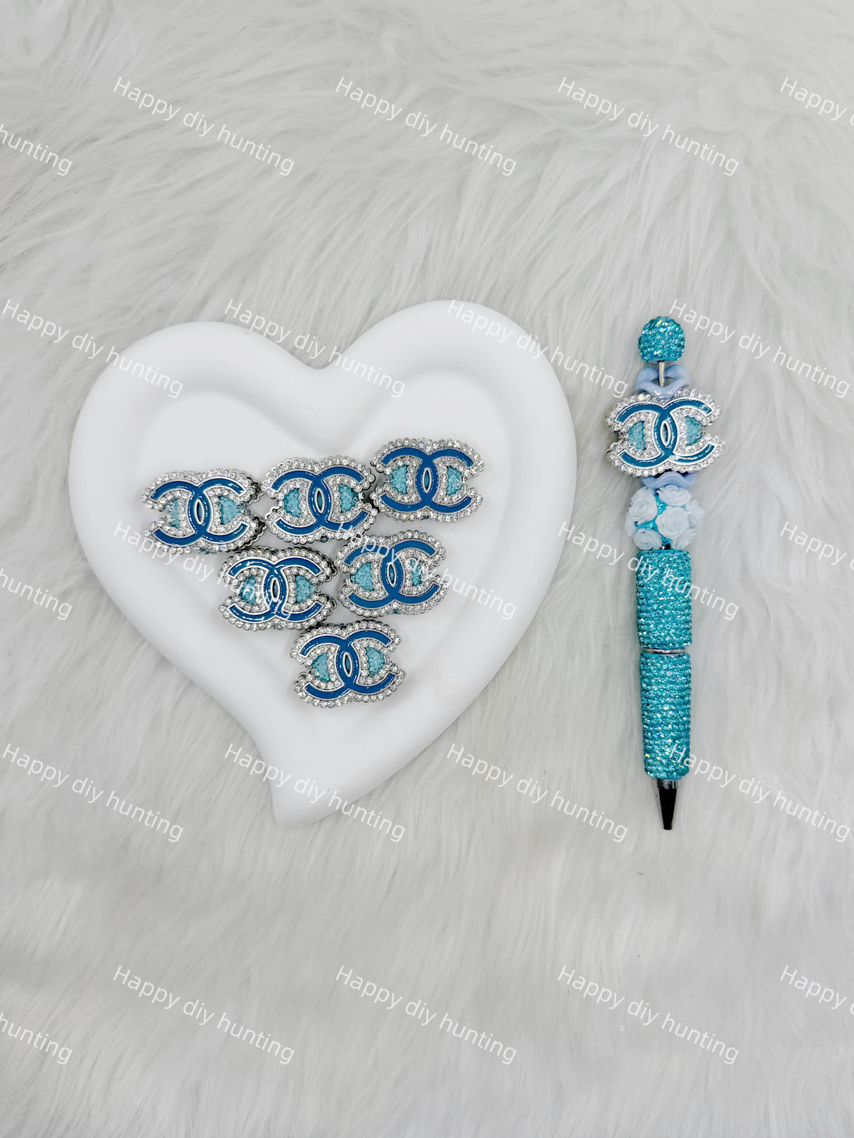 Light Blue with Sliver Rhinestone CC Designer Beads DB-016