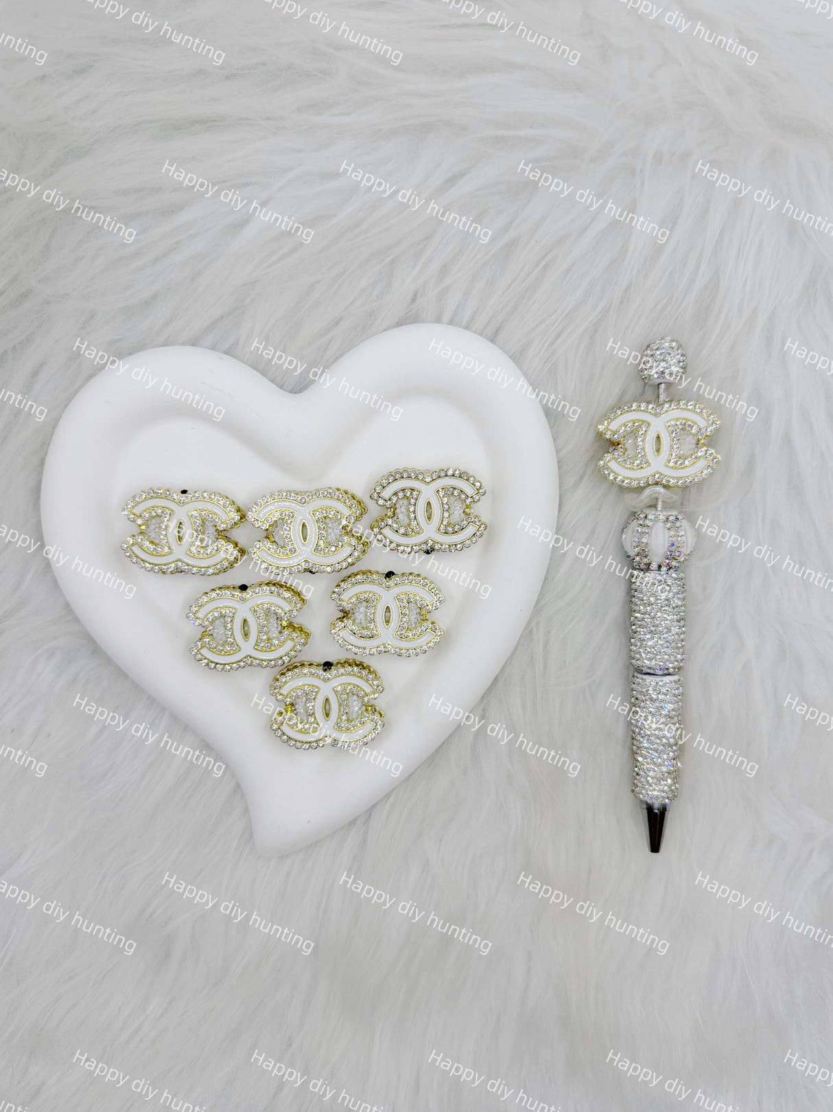 White with Sliver Rhinestone CC Designer Beads DB-018