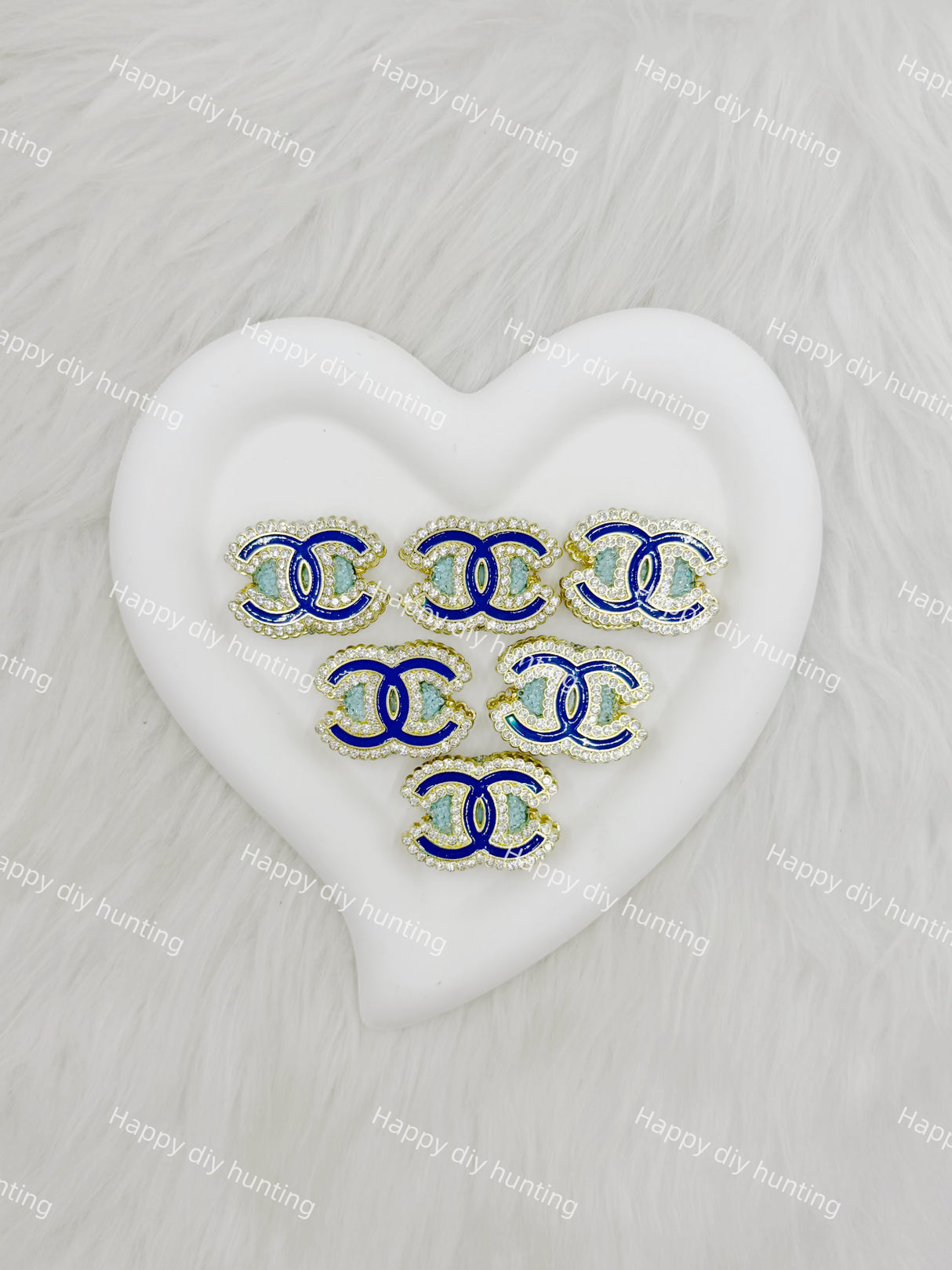 Navy Blue with Sliver Rhinestone CC Designer Beads DB-022