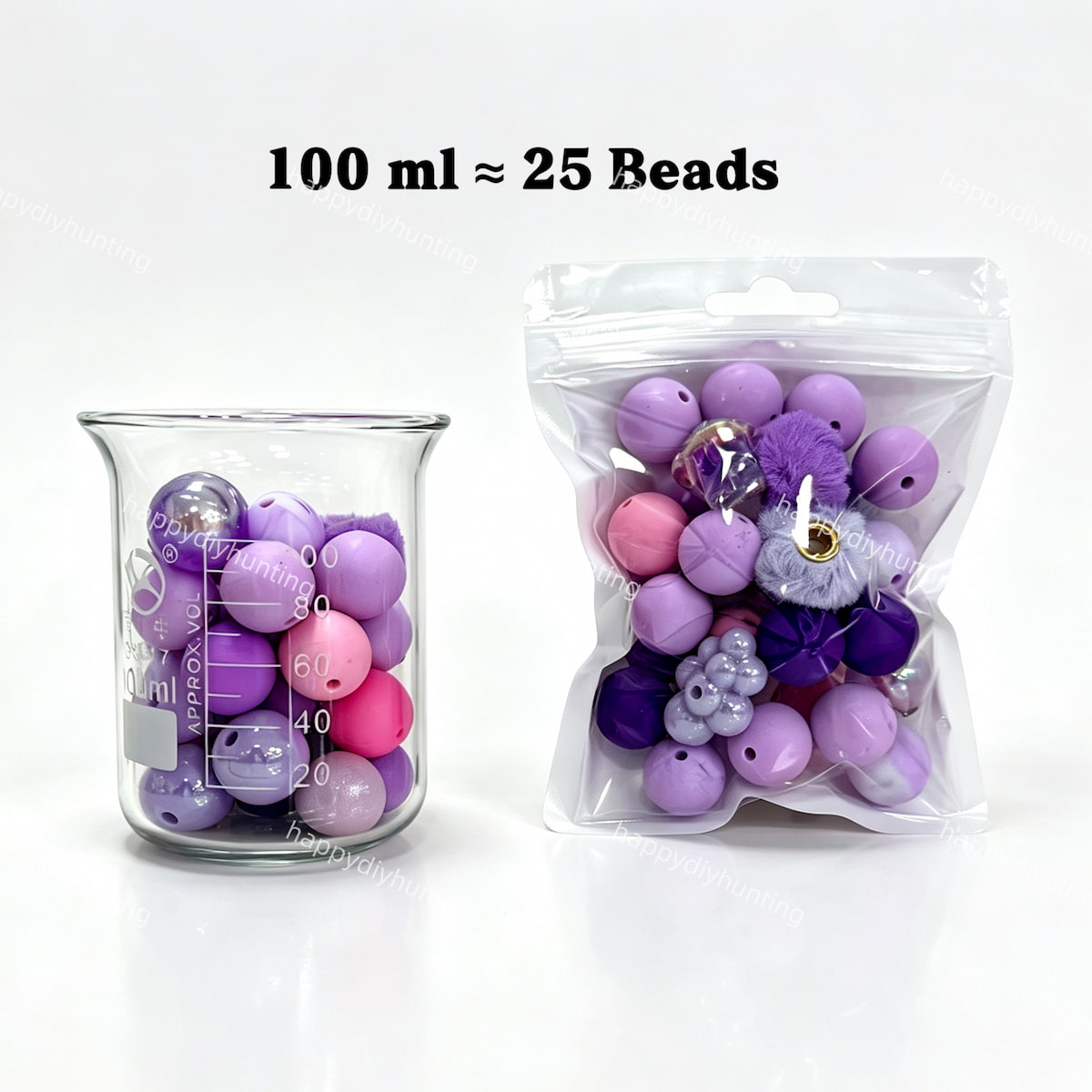 100ml dreamy purple Silicone & Acrylic bead mix, mixed focal beads for diy keychain crafts
