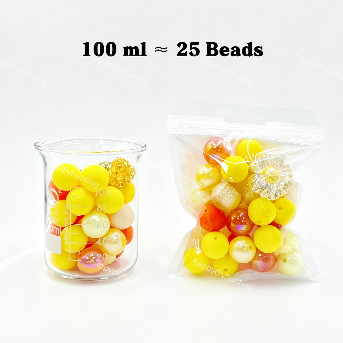 100ml sunshine bright Silicone & Acrylic bead mix, mixed focal beads for diy keychain crafts