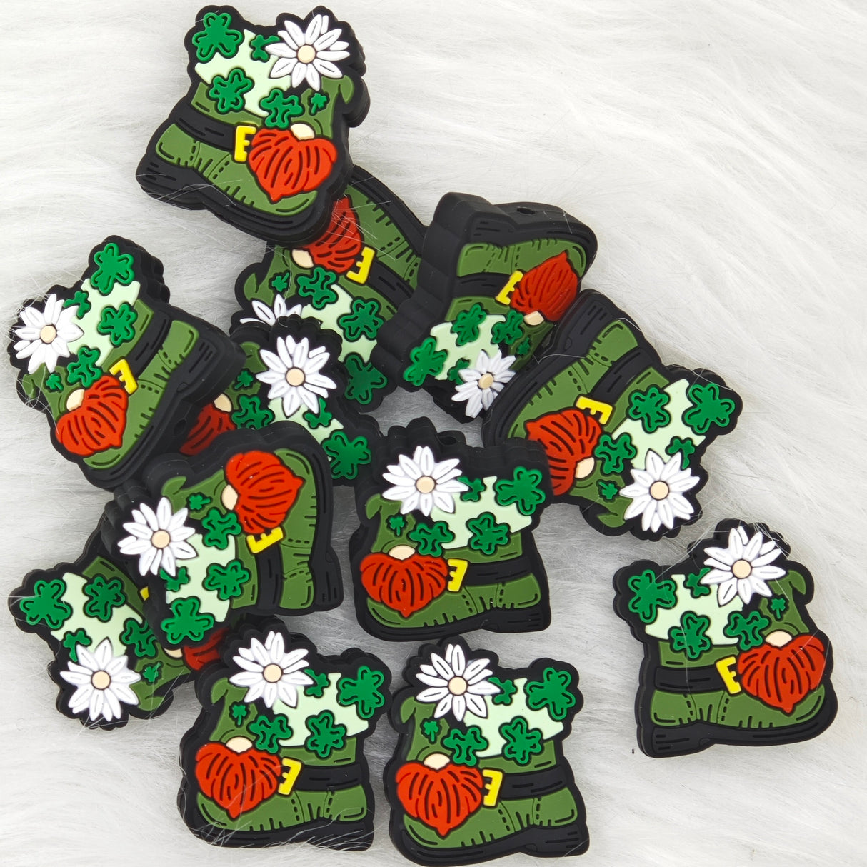 Green boots with flowers Silicone Focal Beads, Saint Patrick's Day Focal Beads