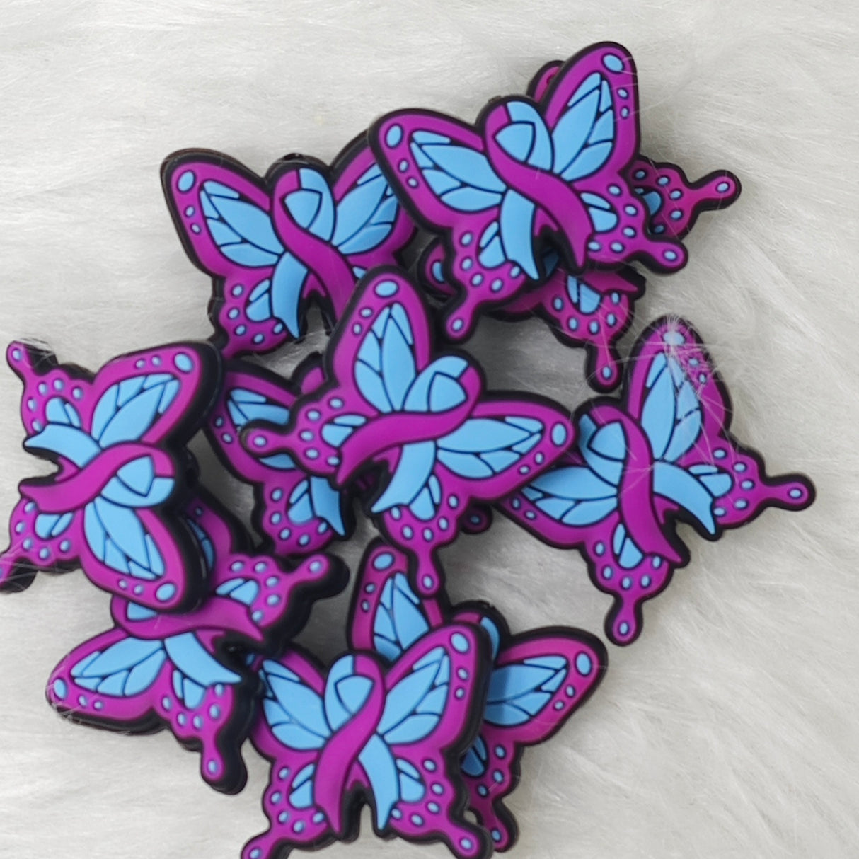 Purple ribbon butterfly Silicone Focal Beads Wholesale, saying focal beads