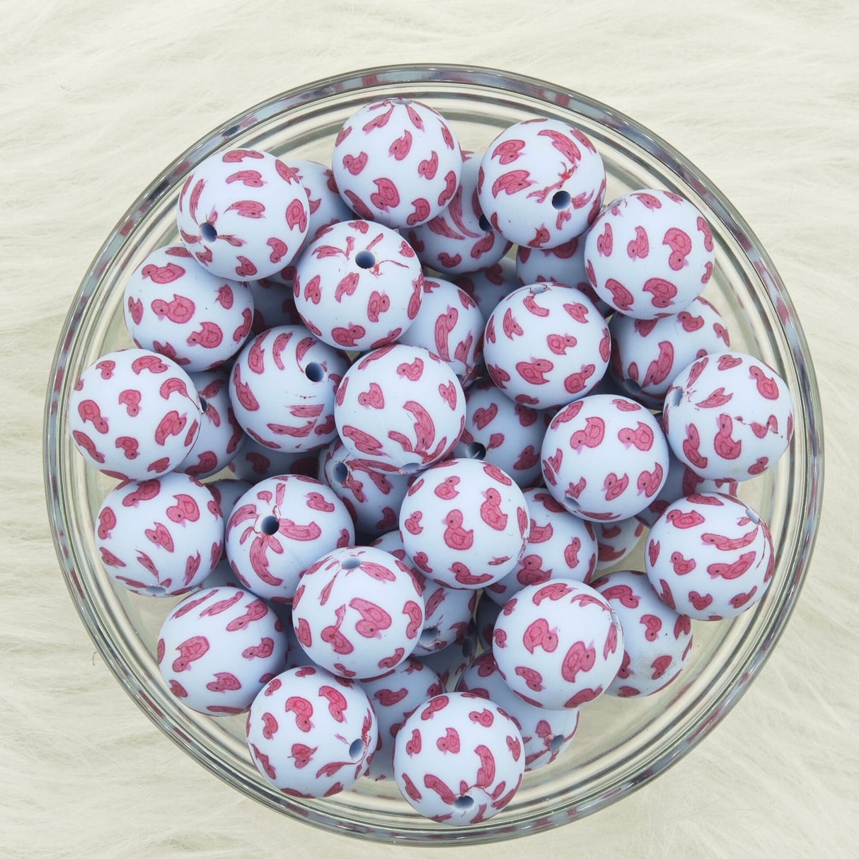 15mm pink duck blue background Printed Silicone Beads