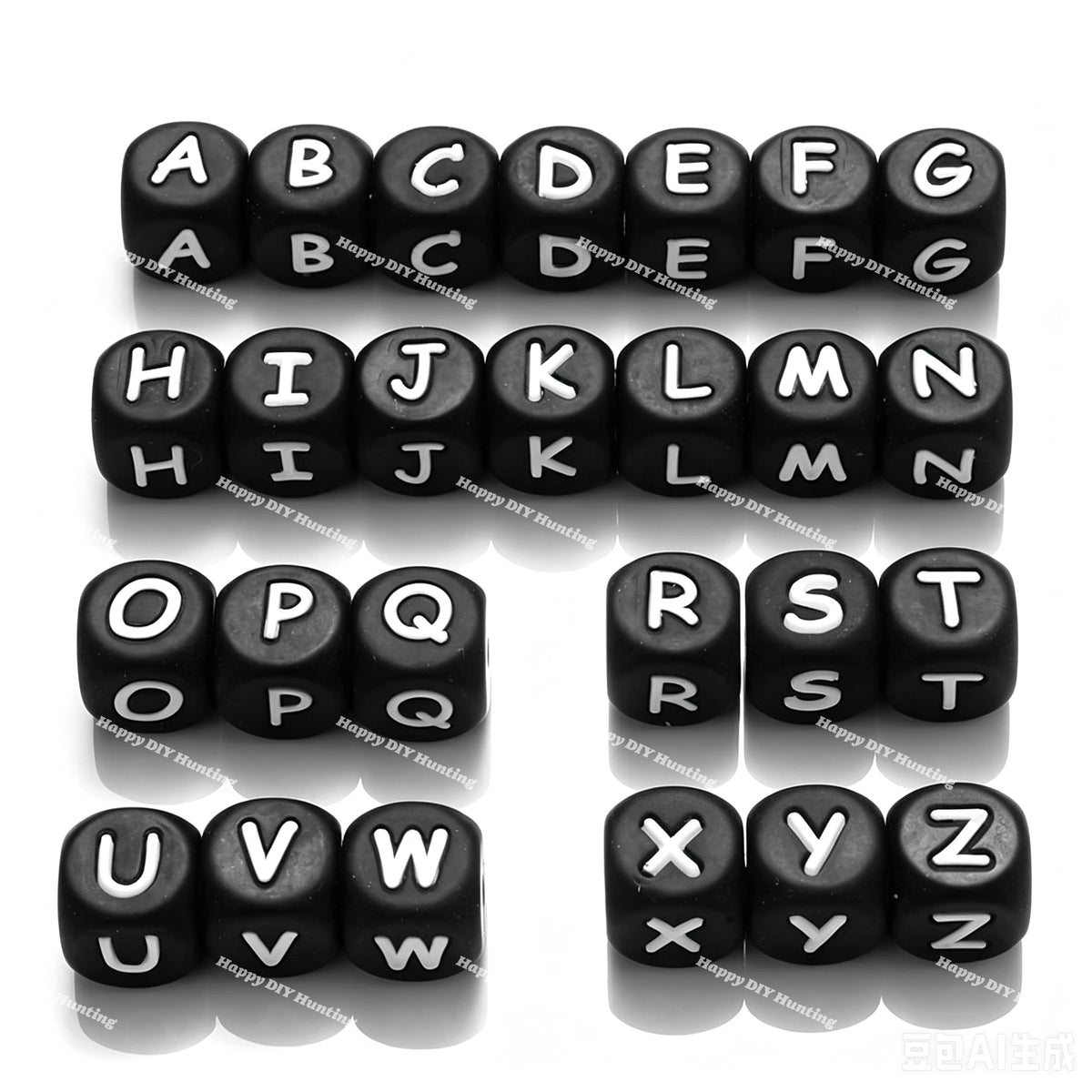 12mm Black silicone alphabet cube beads full A-Z food grade silicone letter beads