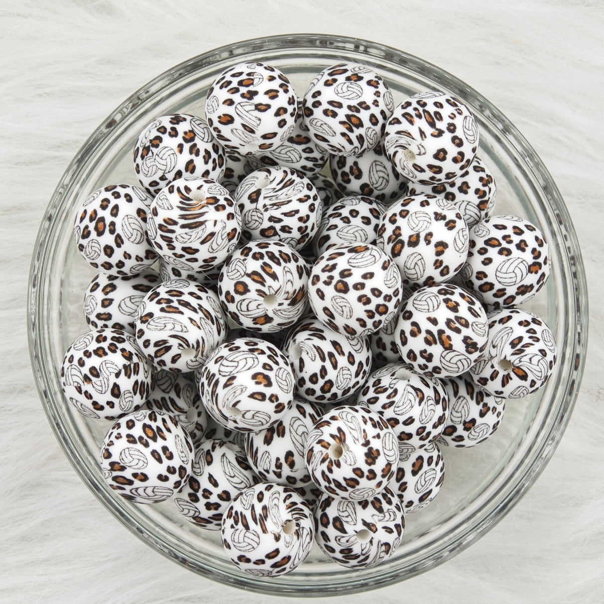 15mm volleyball leopard Printed Silicone Beads