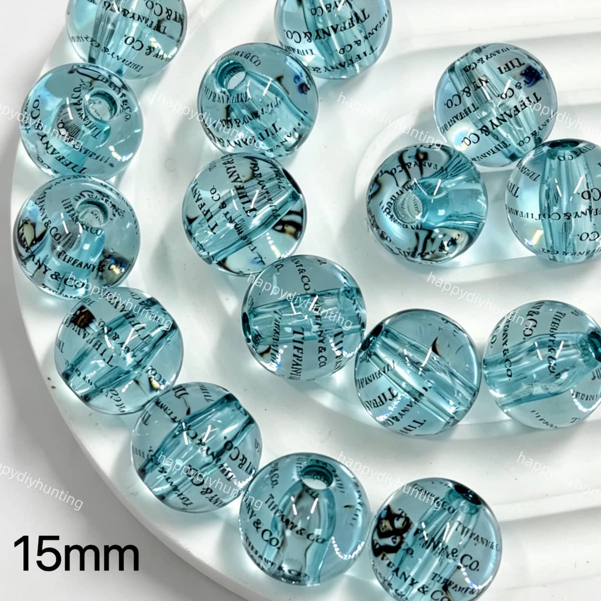15mm designer glossy transparent Tiff*ny printed round acrylic beads for DIY beadable pens and jewelry crafts