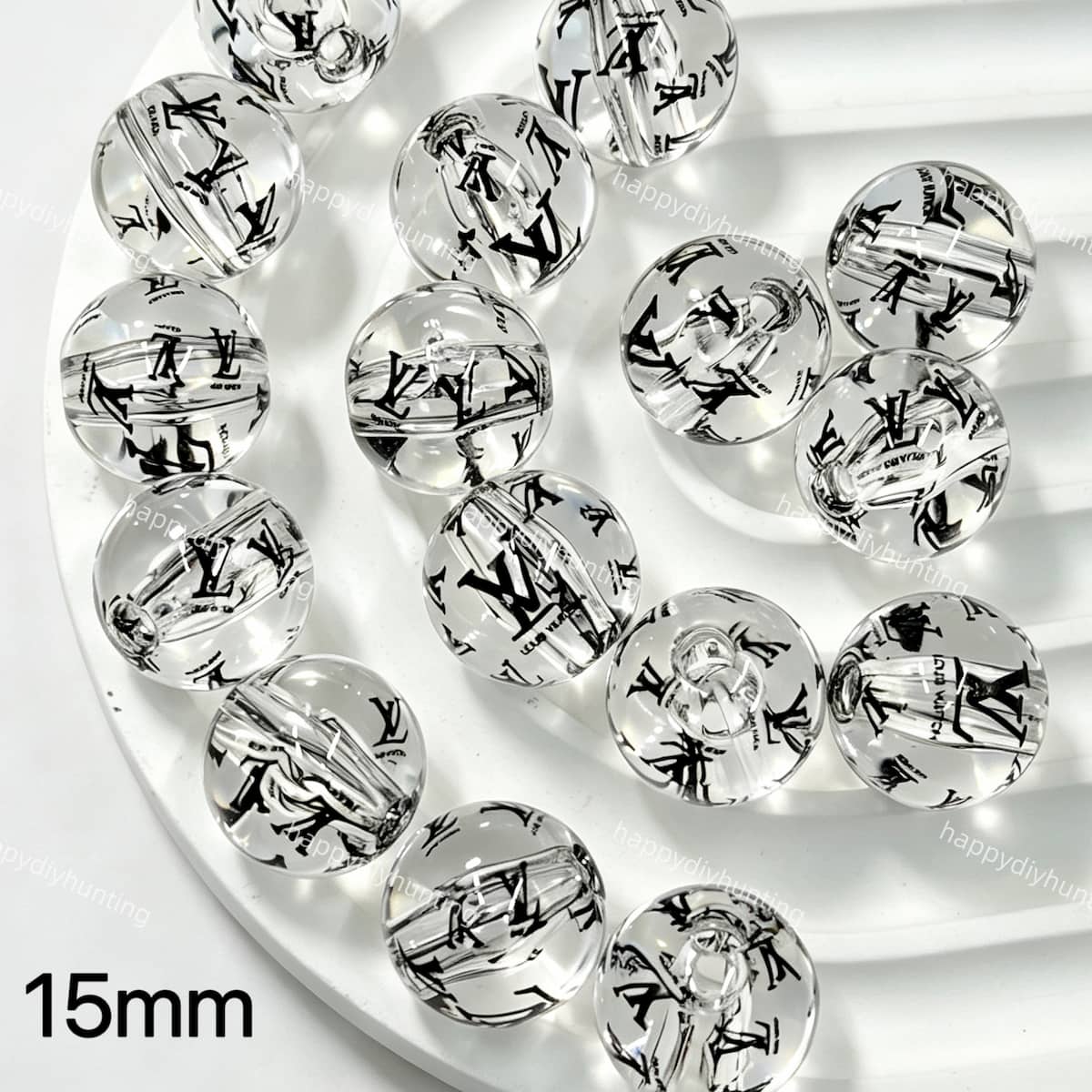 15mm designer glossy transparent V*L printed round acrylic beads for DIY beadable pens and jewelry crafts