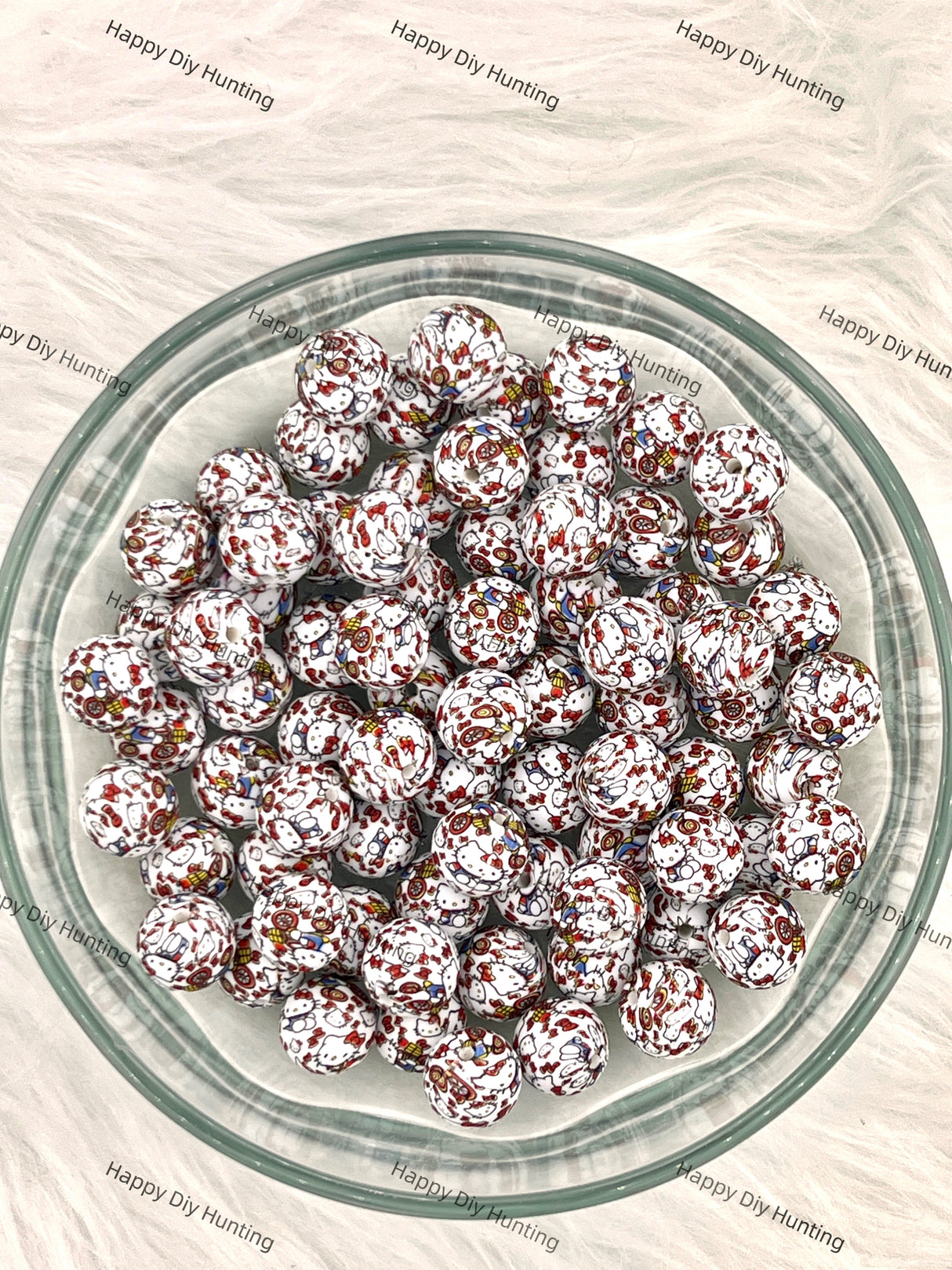 15mm Cycling Kitty Cat Printed Silicone Beads