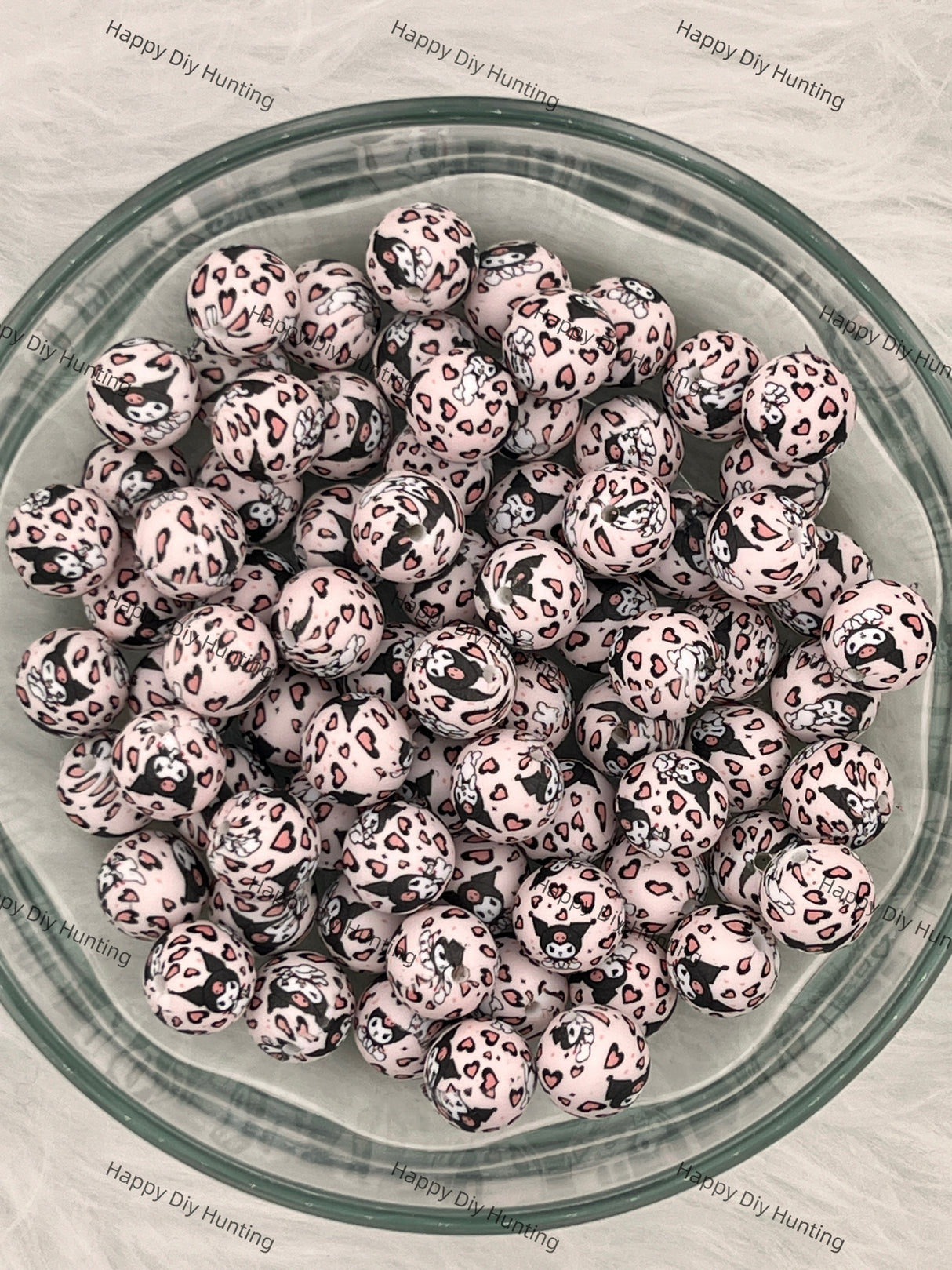 15mm Love Kouromi Printed Silicone Beads