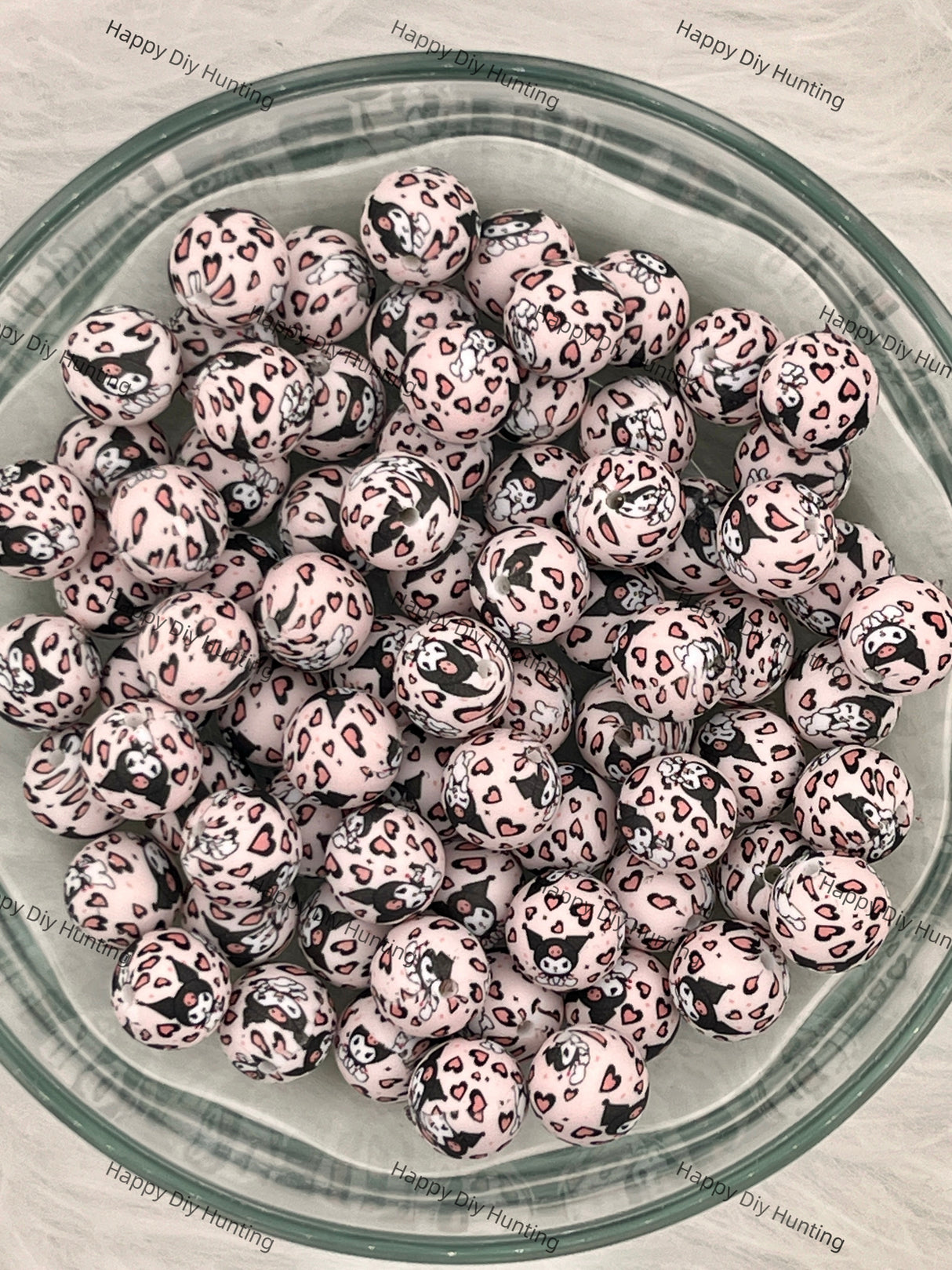 15mm Love Kouromi Printed Silicone Beads