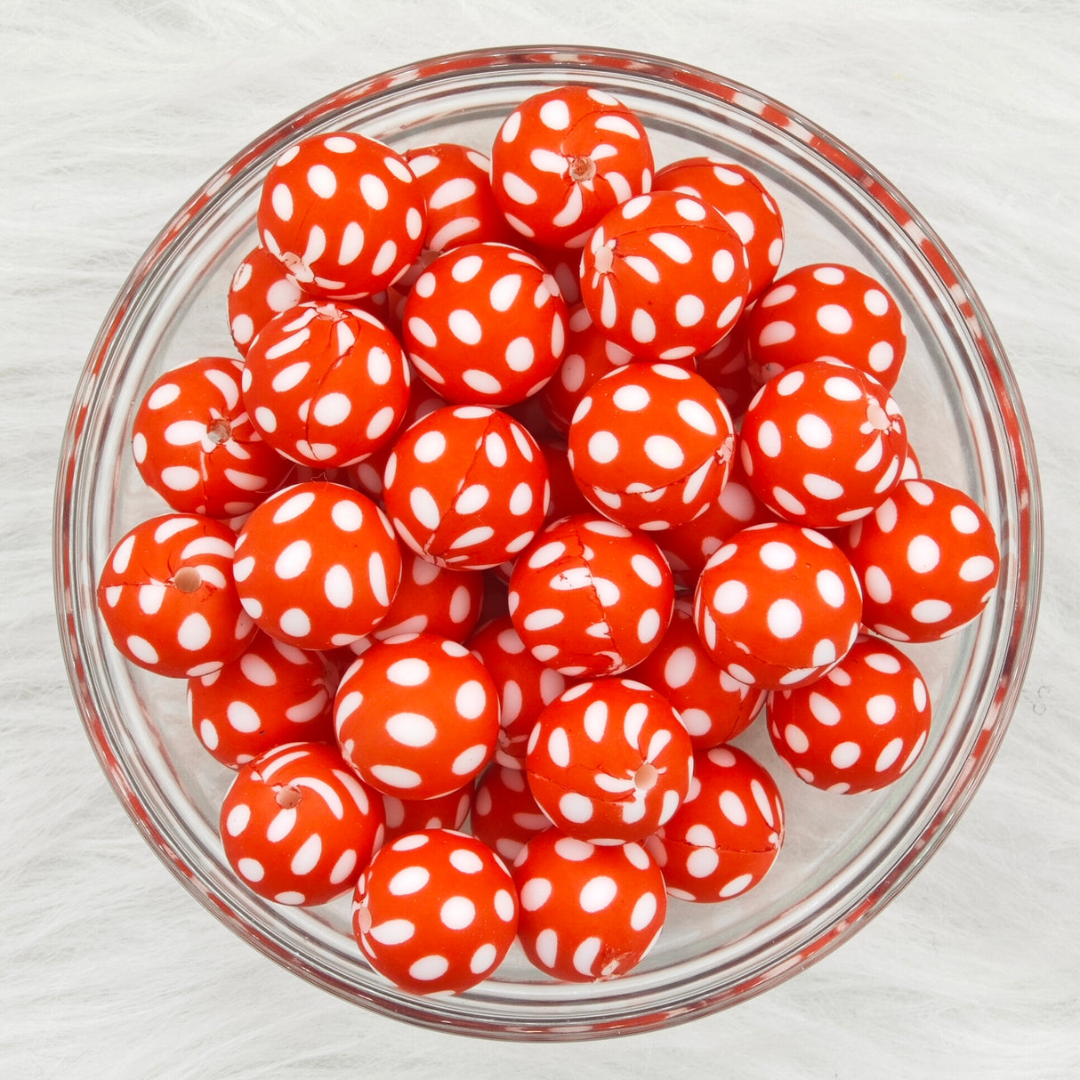 15mm white dots red background Printed Silicone Beads