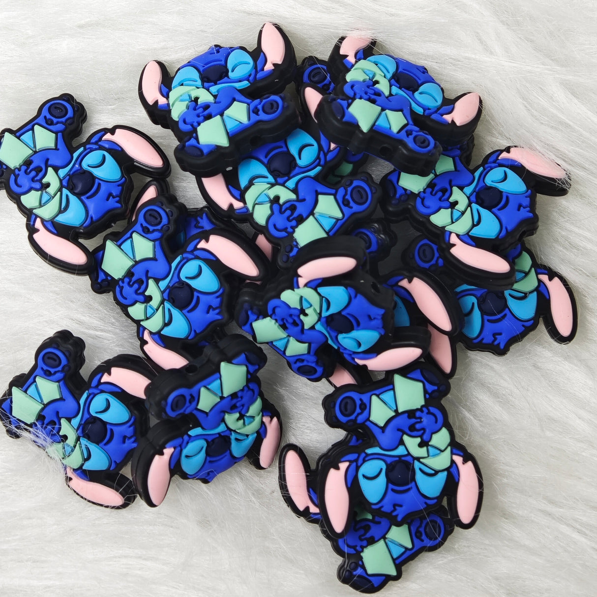 Teal ribbon stich Silicone Focal Beads Wholesale