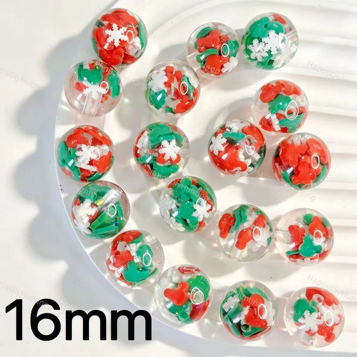16mm clear red green holiday slices snowflake filler round acrylic beads for DIY beadable pens christmas crafts