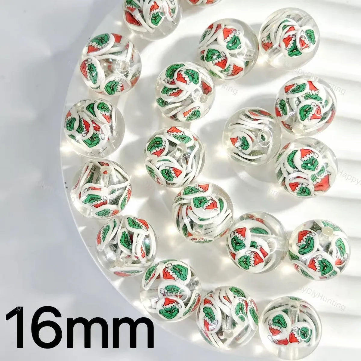 16mm clear green Christmas character slices filler round acrylic beads for DIY beadable pens holiday crafts