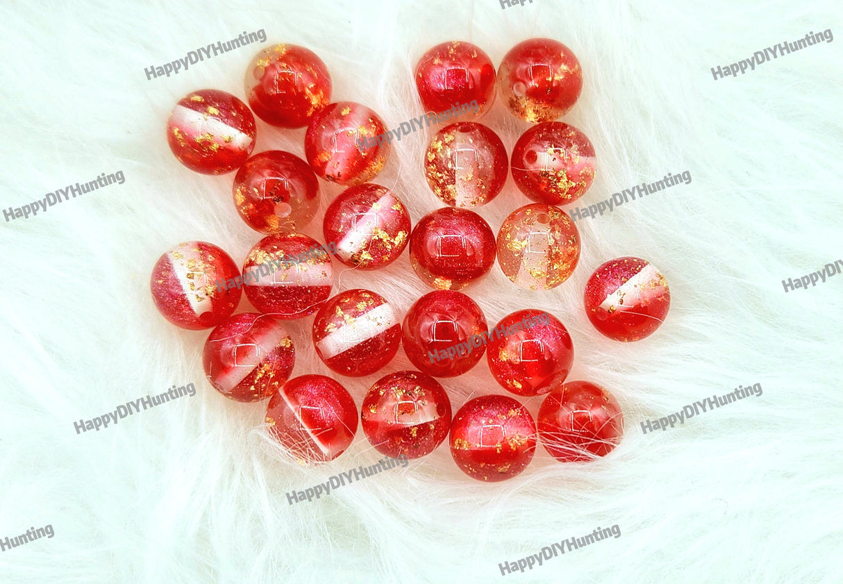 16mm Red with Gold Foil Round Acrylic Beads