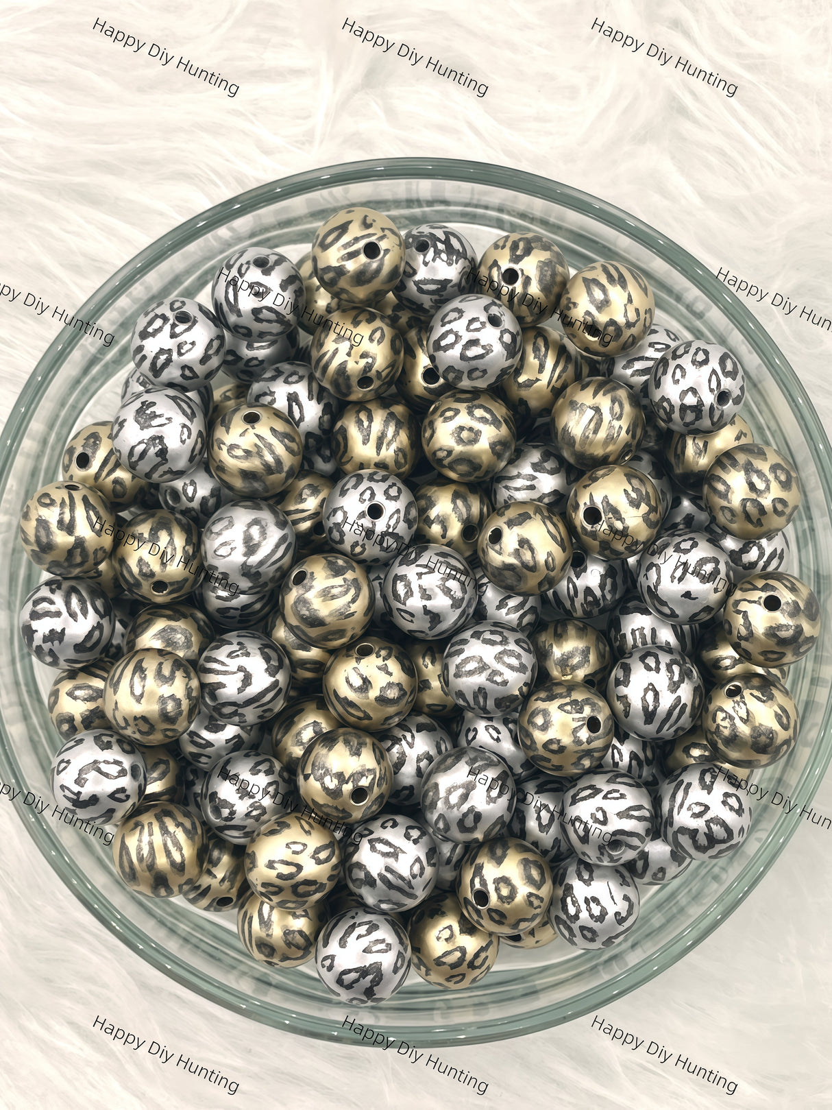 16mm Gold and Sliver Leopard Print Round Acrylic Beads Wholesale