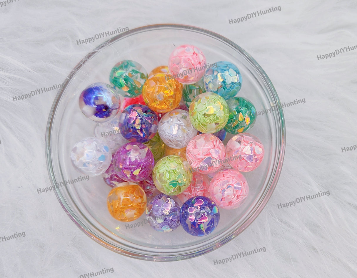 16mm,Heart Shaped Sequins Round Acrylic Beads
