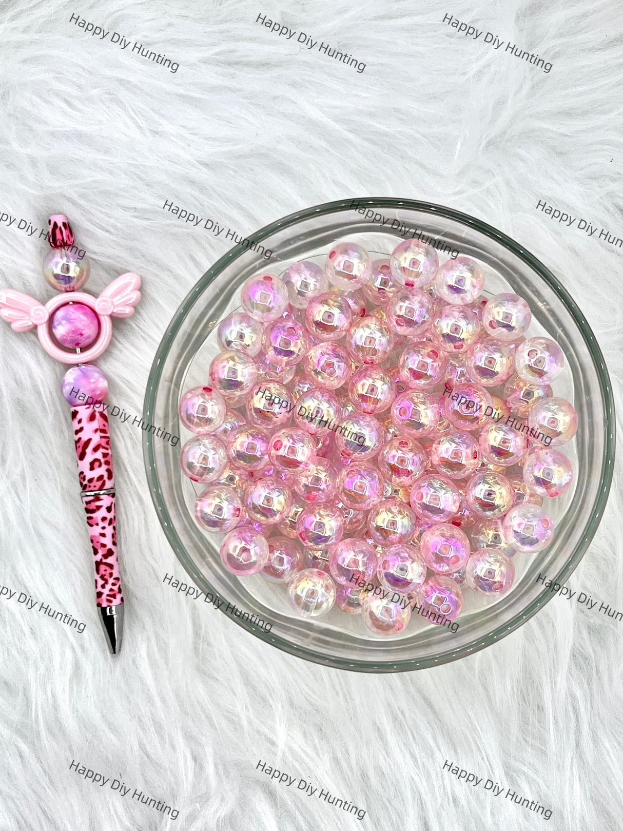 16mm Light Pink Clear Round Acrylic Beads