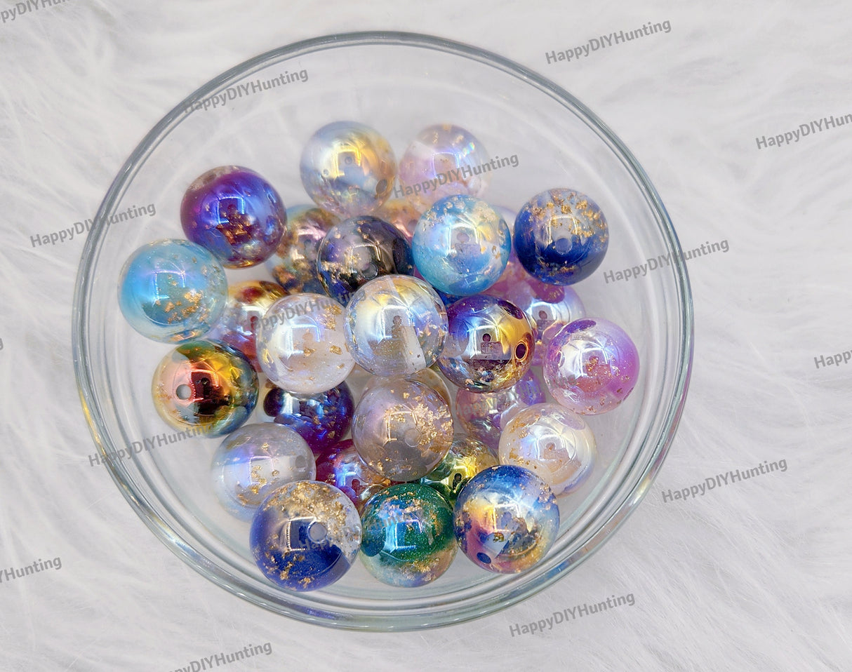 16mm,Muticolor Gold Foil Round Acrylic Beads