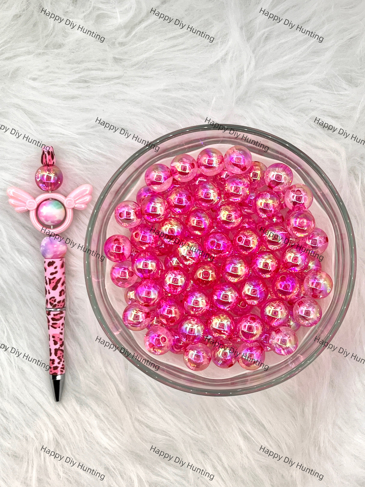 16mm Pink Round Clear Acrylic Beads