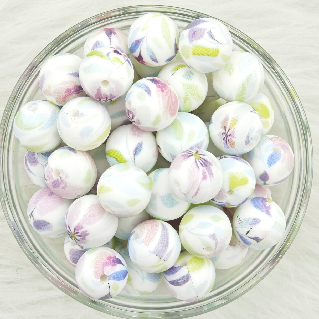 15mm light flowers Printed Silicone Beads
