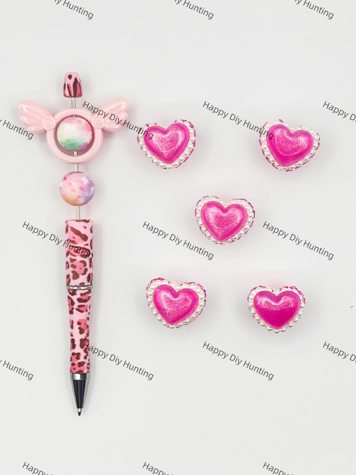 Heart Shape Fnacy Acrylic Beads with Pearl