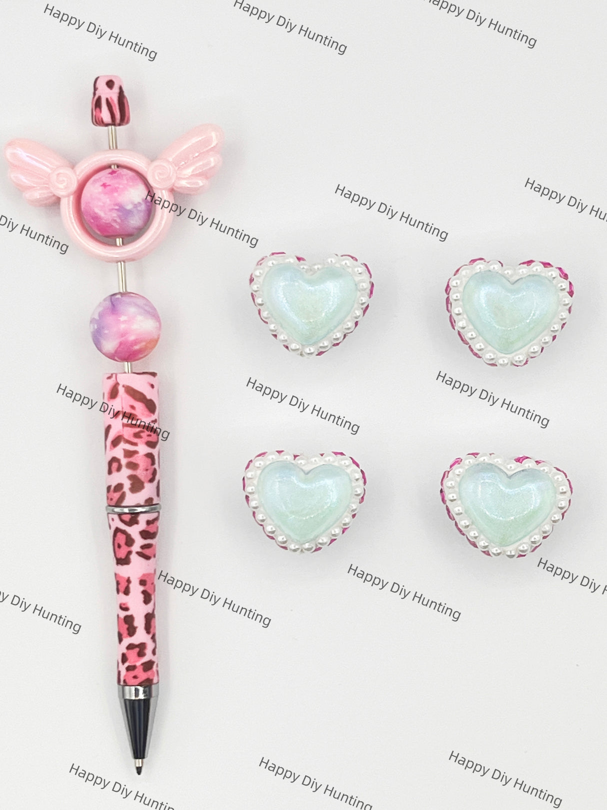Heart Shape Fnacy Acrylic Beads with Pearl