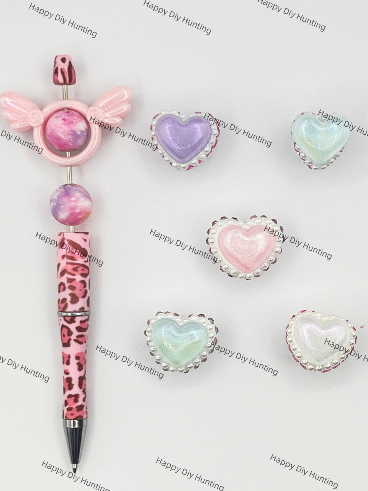 Heart Shape Fnacy Acrylic Beads with Pearl