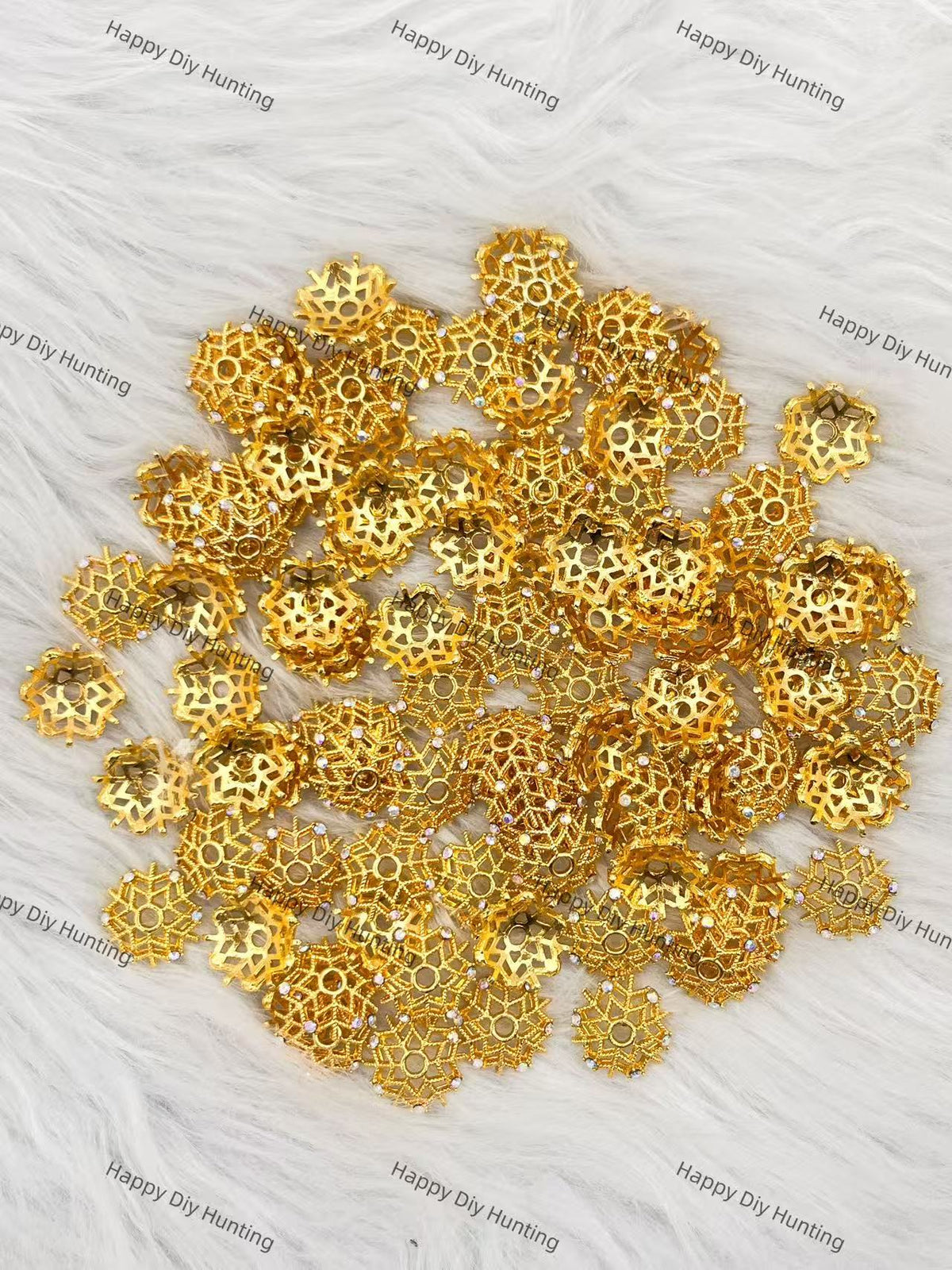 Gold Snow Flake Bead Caps Spacer | Fits 16mm Beads, Premium DIY Jewelry Making Supplies (BC-005)