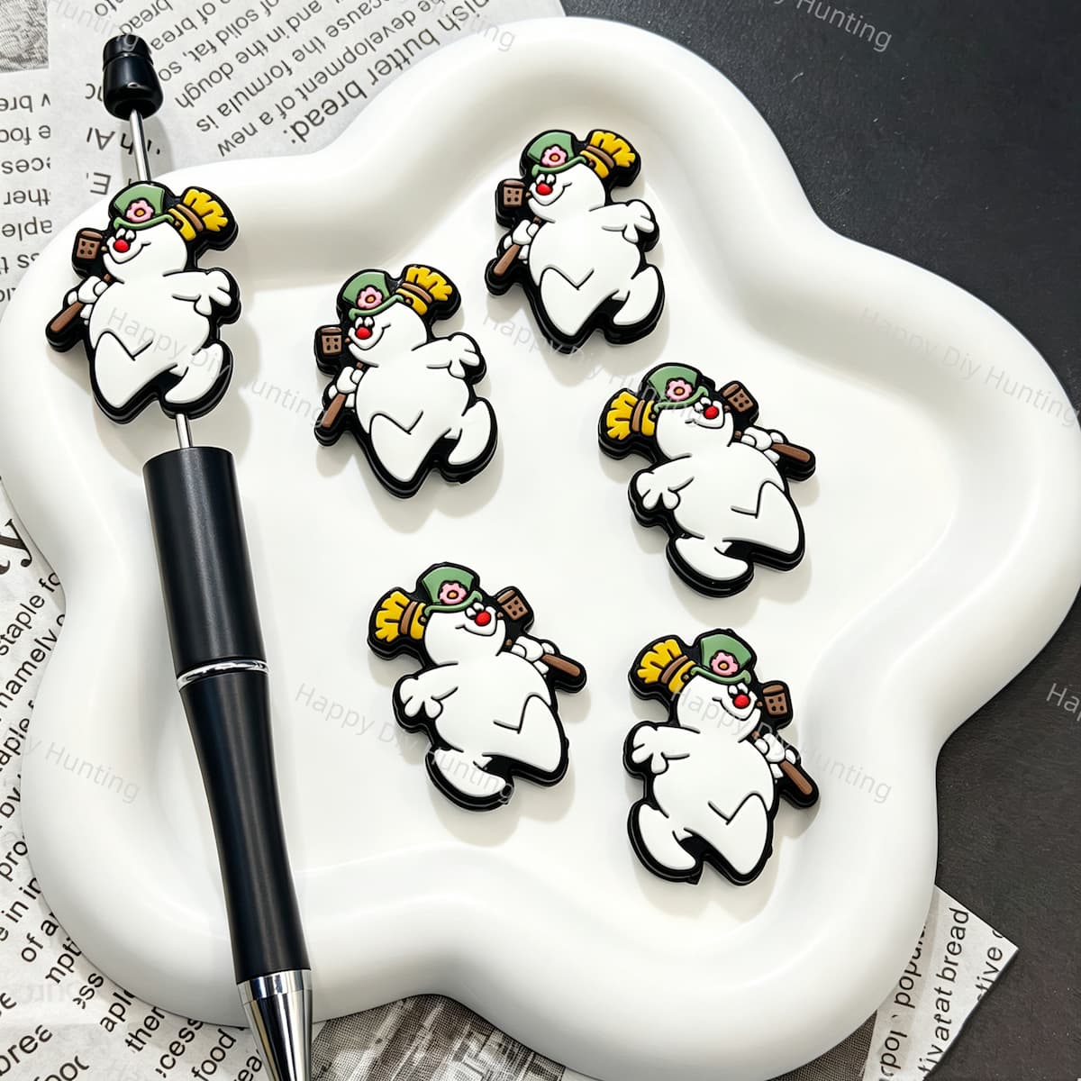 Holiday Snowman Cartoon Silicone Focal Beads, Fits Beadable Pens & Pen Toppers
