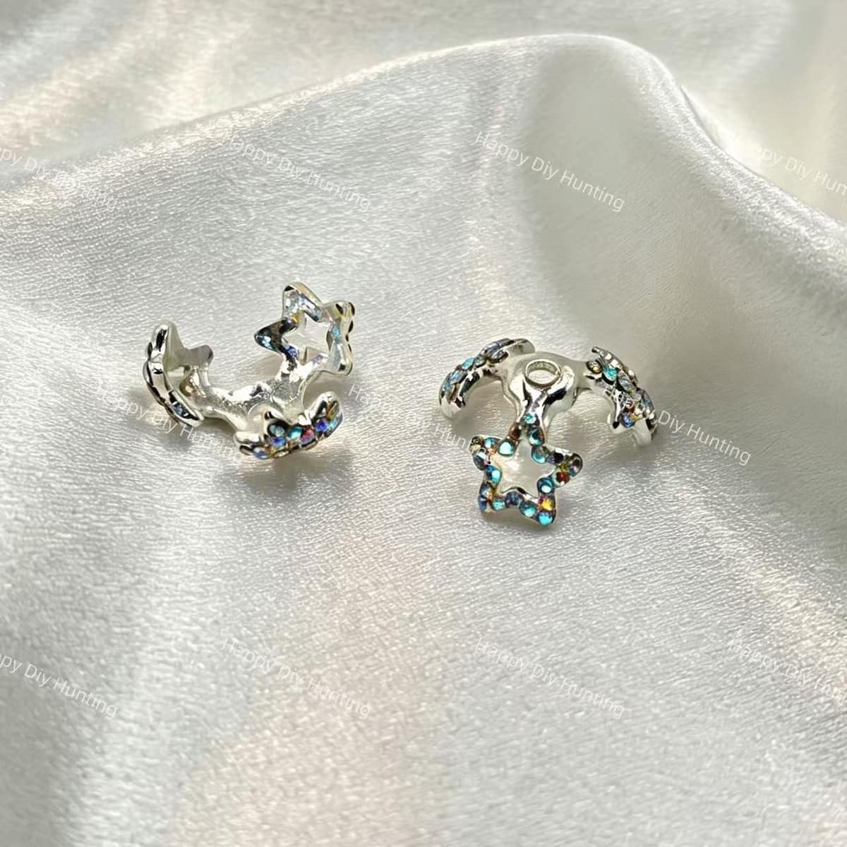Silver Rhinestone Five Point Star Bead Caps Spacer | Fits 20mm Beads, Premium DIY Jewelry Making Supplies