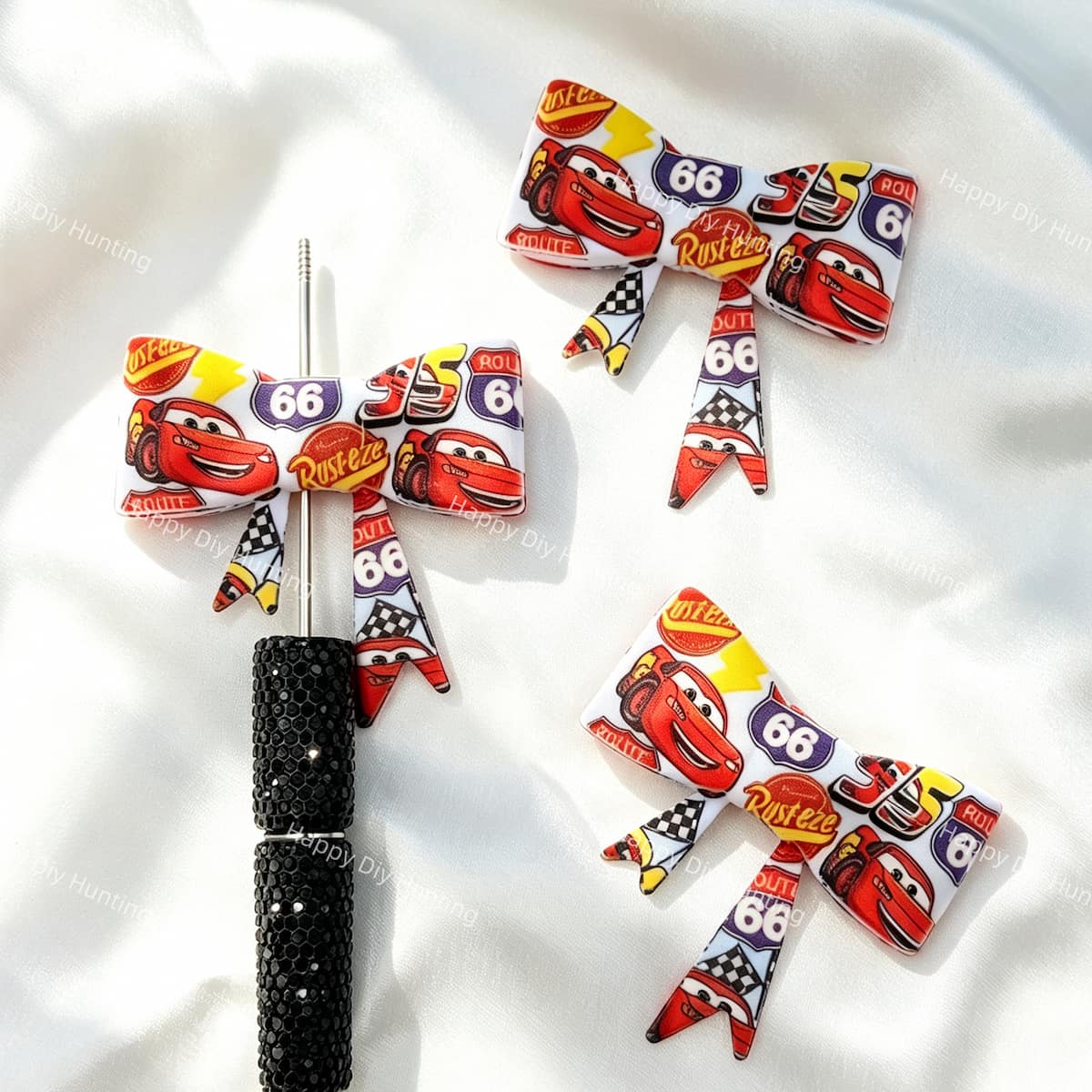 Cartoon Red Race Car Bow Silicone Focal Beads For DIY Beadable Pens