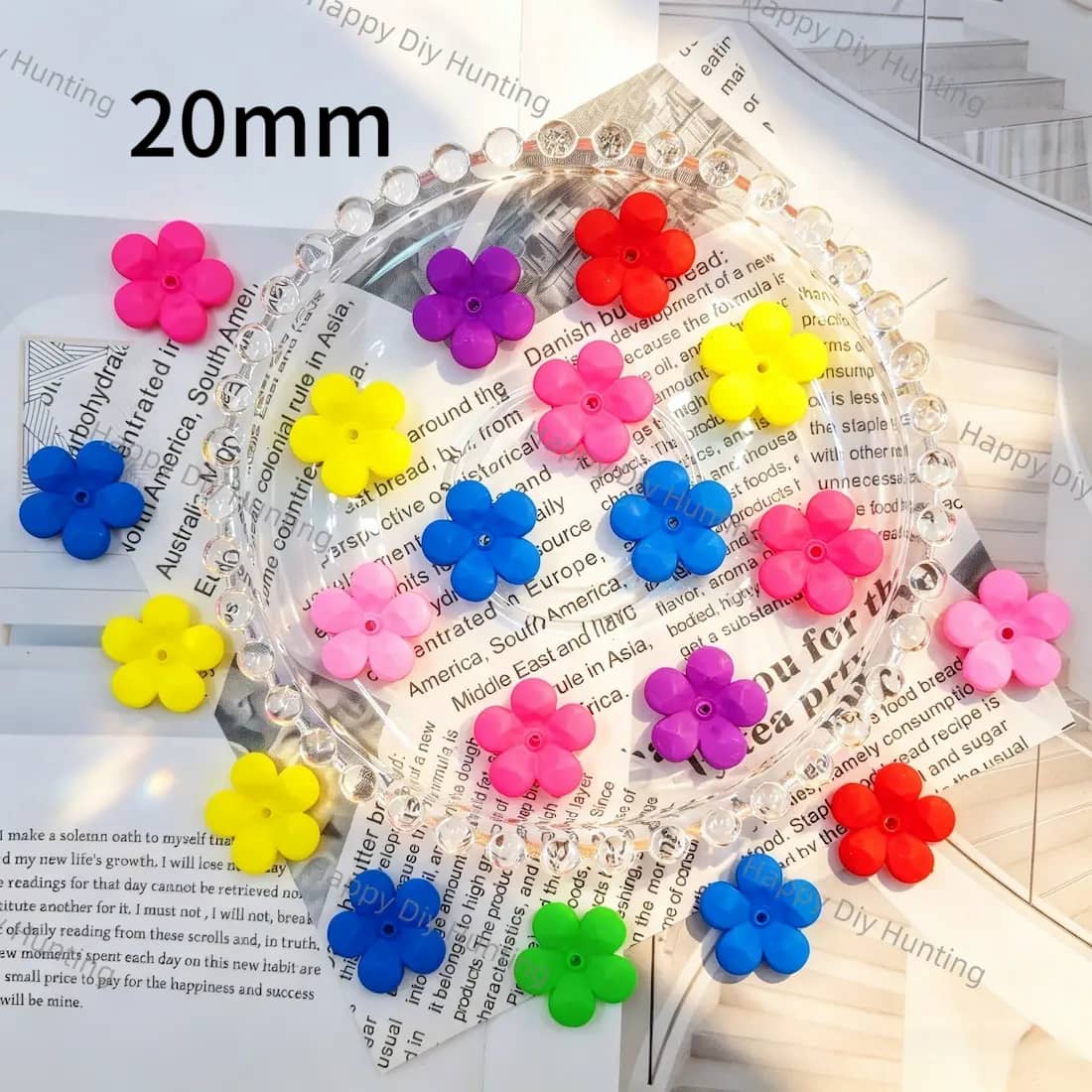 20MM Bright Solid Color Flower Acrylic Beads For Beadable Pens