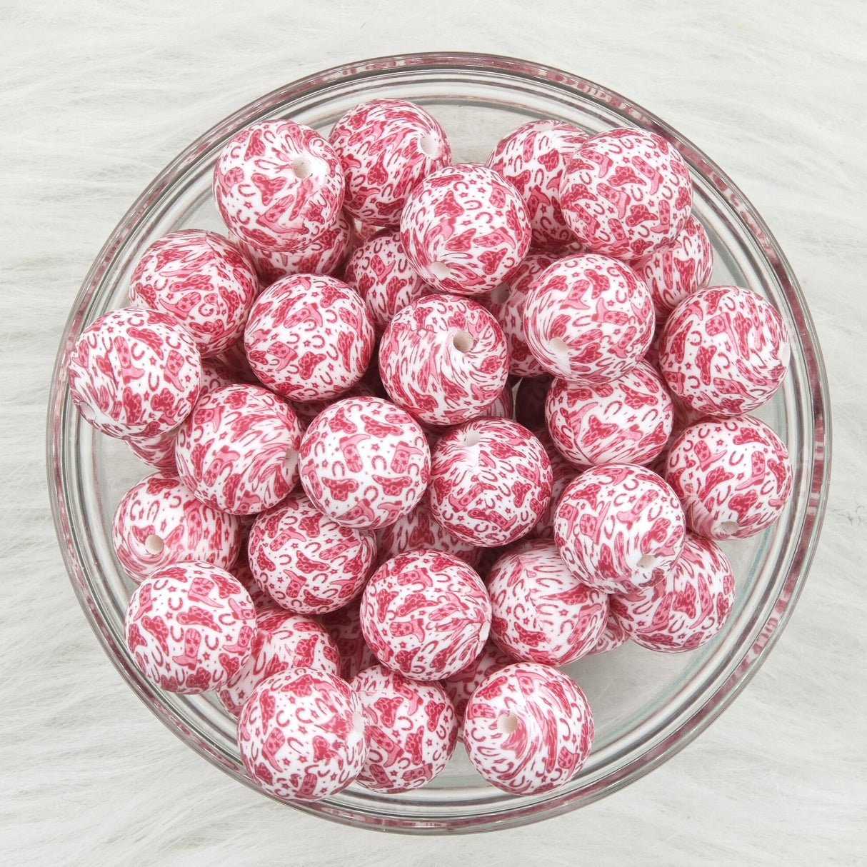 15mm pink cowboy hats and boots Printed Silicone Beads 15mm