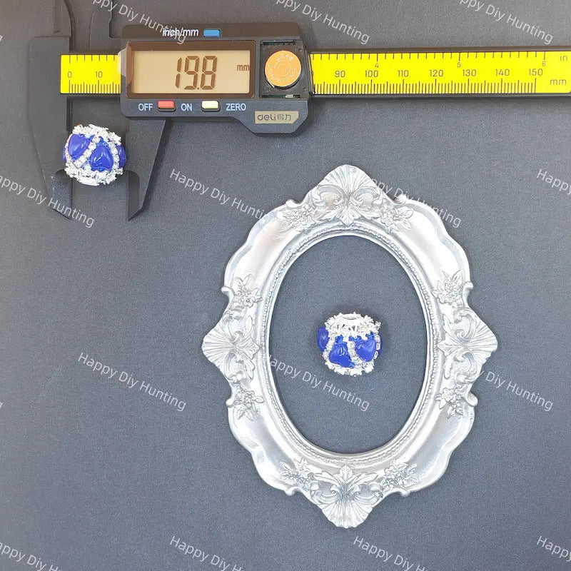 20mm Blue heart pattern round rhinestone beads bling acrylic beads for DIY beadable pen jewelry making