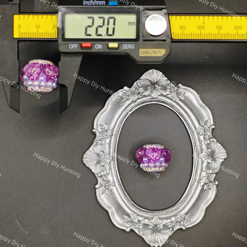 Dark purple sparkly flower rhinestone acrylic bead large hole for keychain