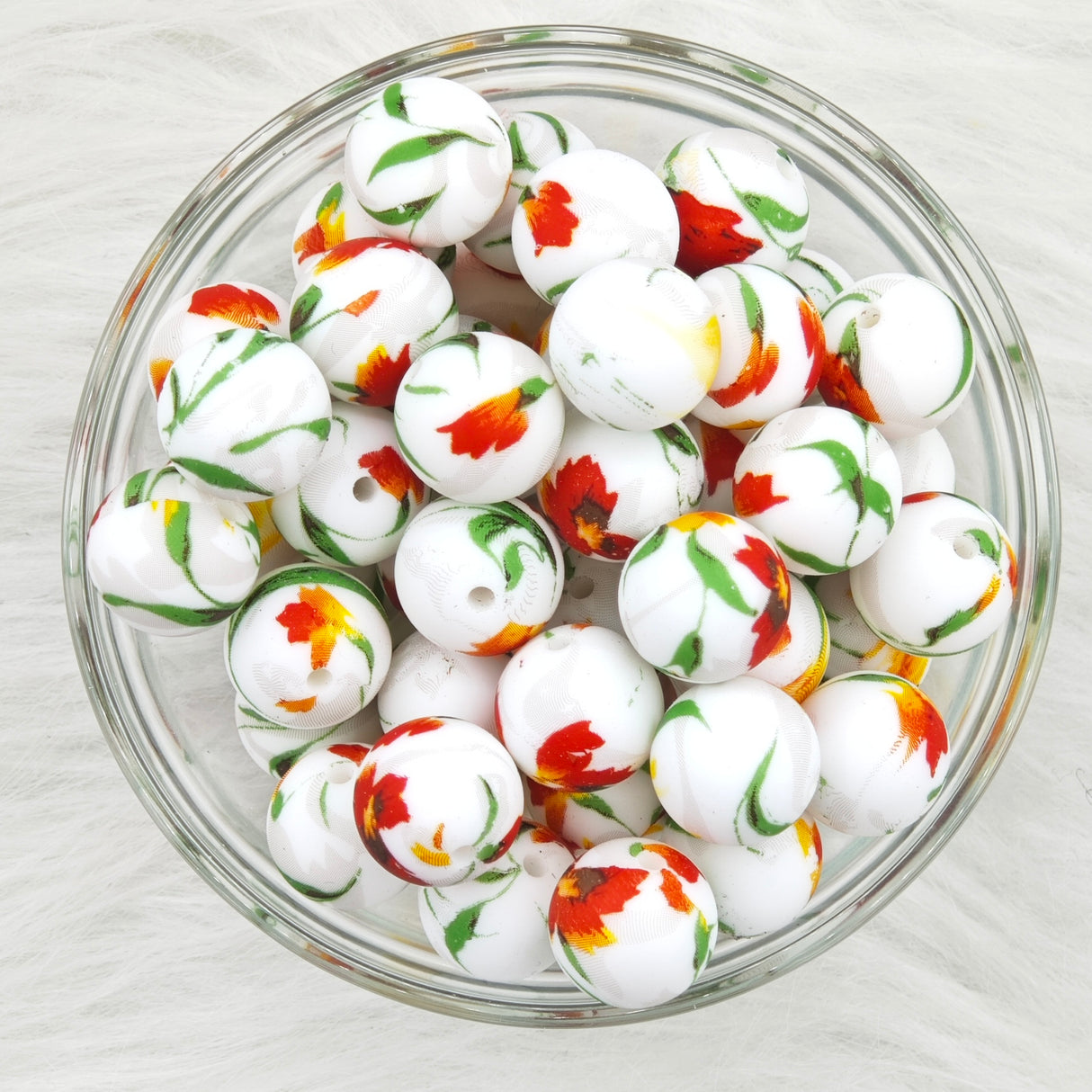 15mm red flowers Printed Silicone Beads