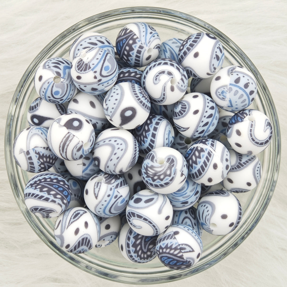 15mm Black and Blue strip Printed Silicone Beads 15mm