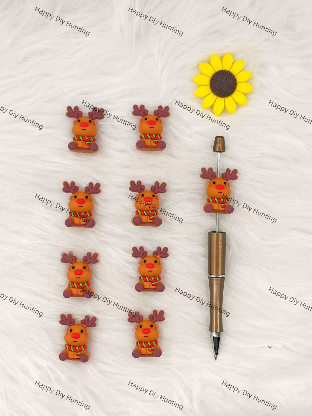 3D Cute Christmas Reindeer Silicone Focal Beads Wholesale, silicone focal beads for pens