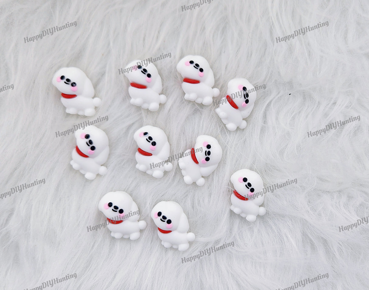 3D Cute White Dog Animal Silicone Focal Beads