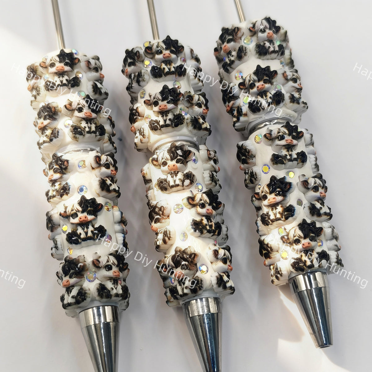 3D embossed cow DIY Beadable Pen, decorative animal handmade writing pen