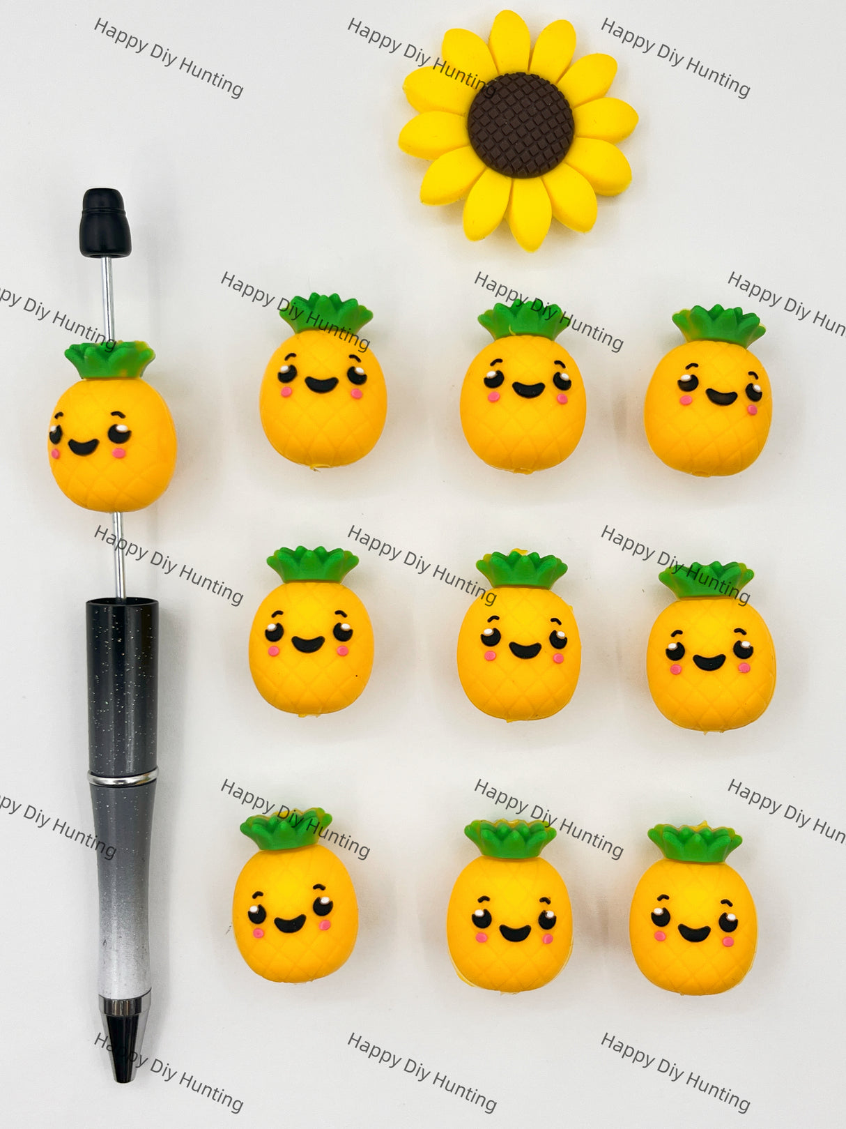 3D Lovely Pineapple Silicone Focal Beads Wholesale, silicone focal beads for pens