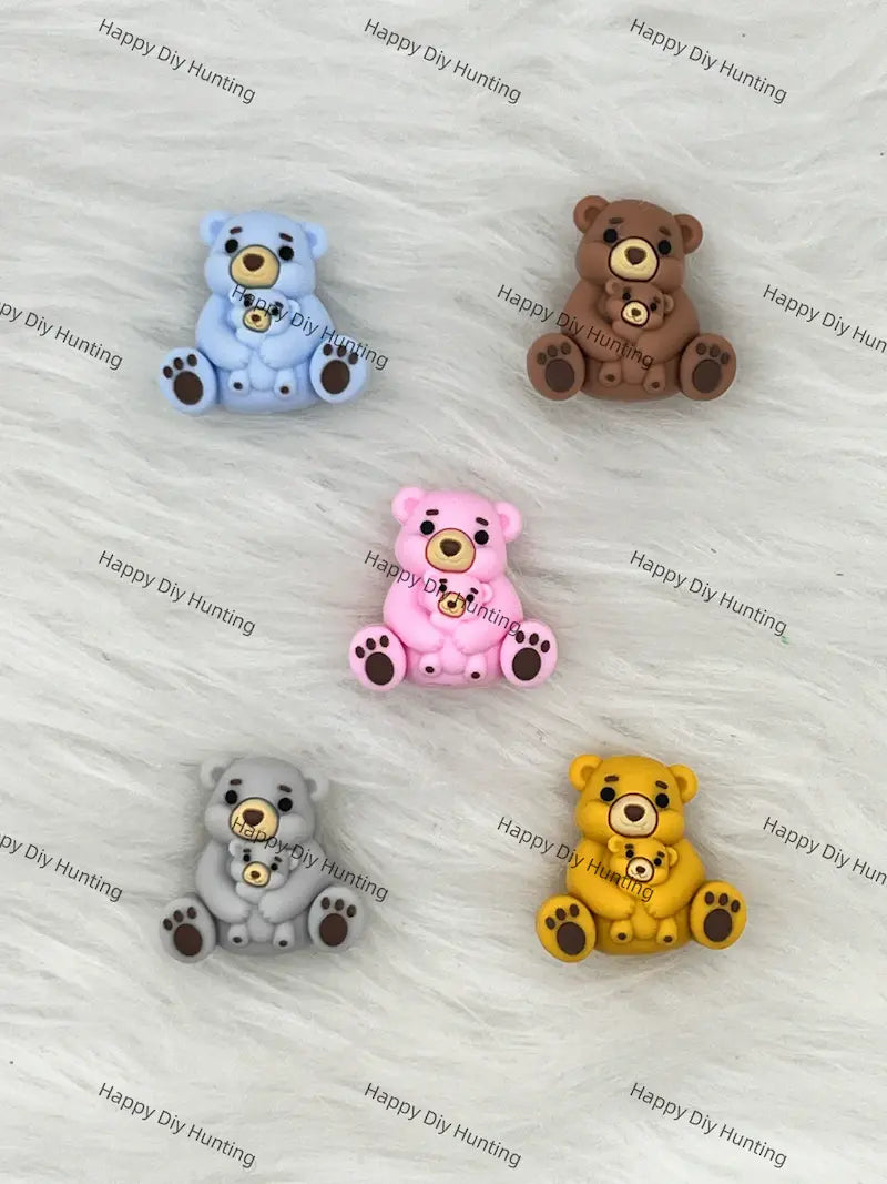 3D Parent-Child Teddy Bear Silicone Focal Beads Wholesale for Pen DIY