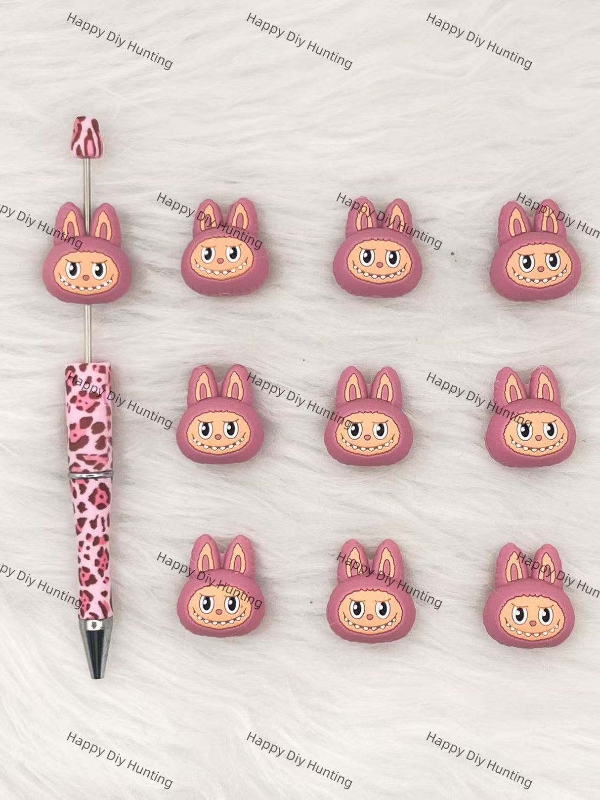 3D Pink Labubu Silicone Focal Beads Wholesale, silicone focal beads for pens