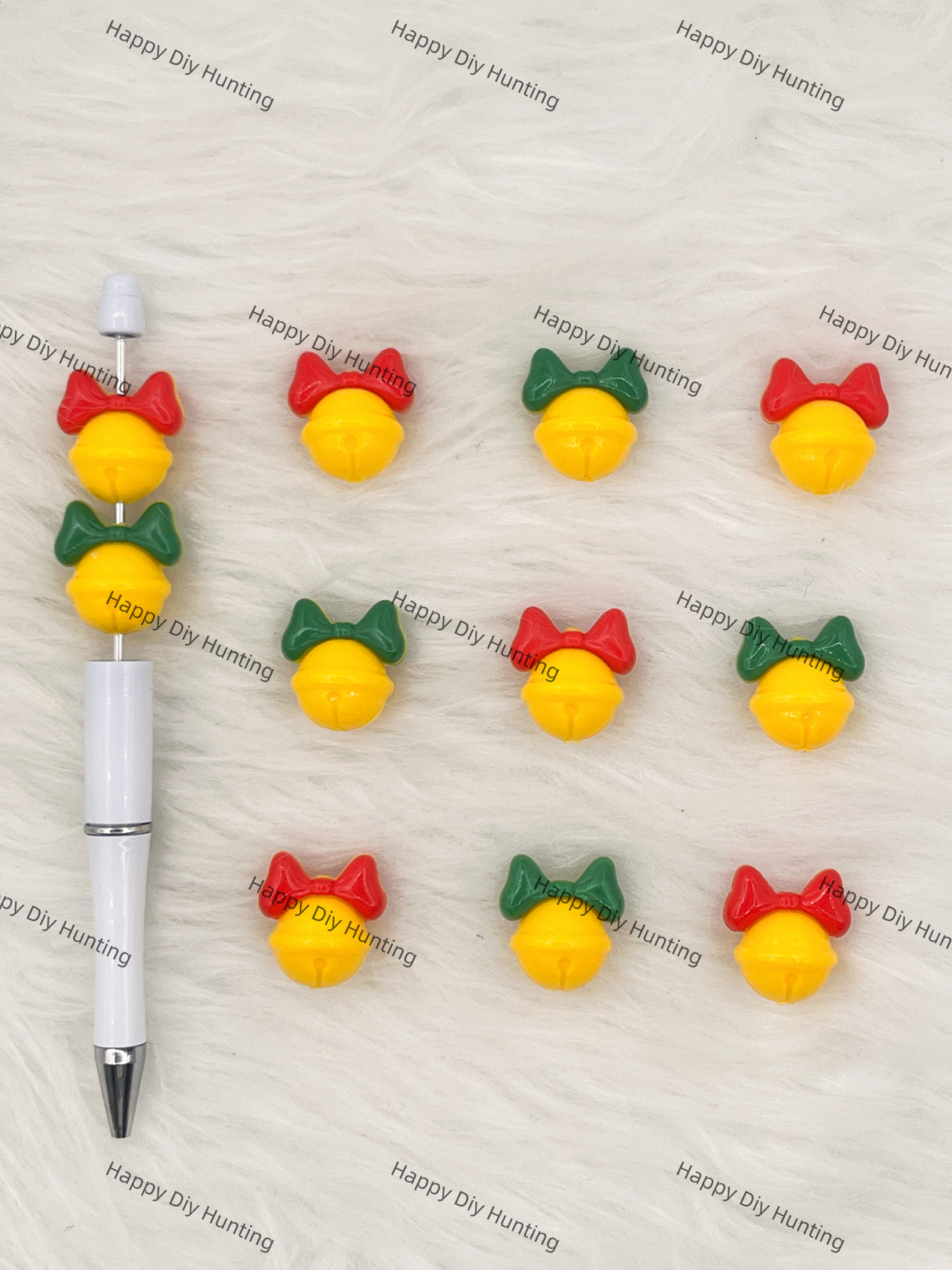 3D Yellow Bell With Bowknot Silicone Focal Beads Wholesale, silicone focal beads for pens