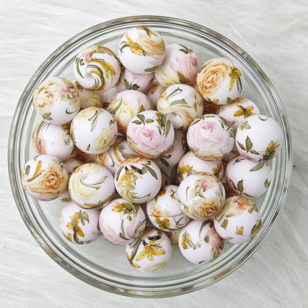 15mm yellow rose Printed Silicone Beads