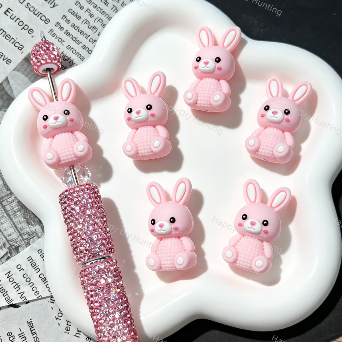 3D Pink Bunny Silicone Focal Beads for custom beadable pen handmade DIY craft projects