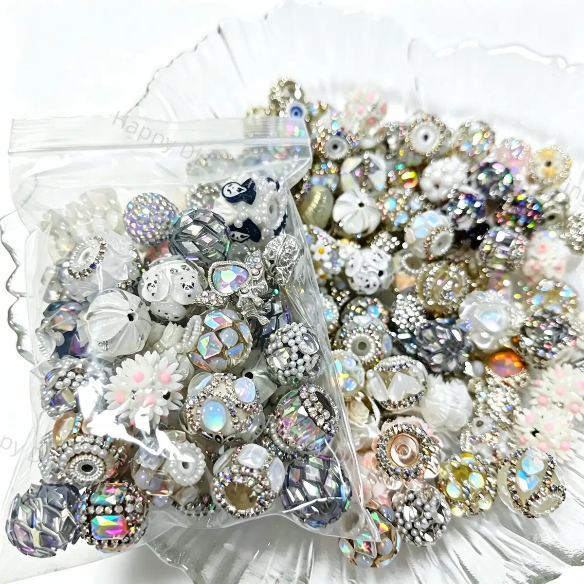 Wholesale White Random Mixed Beads for DIY Beadable Pens, 20-22mm
