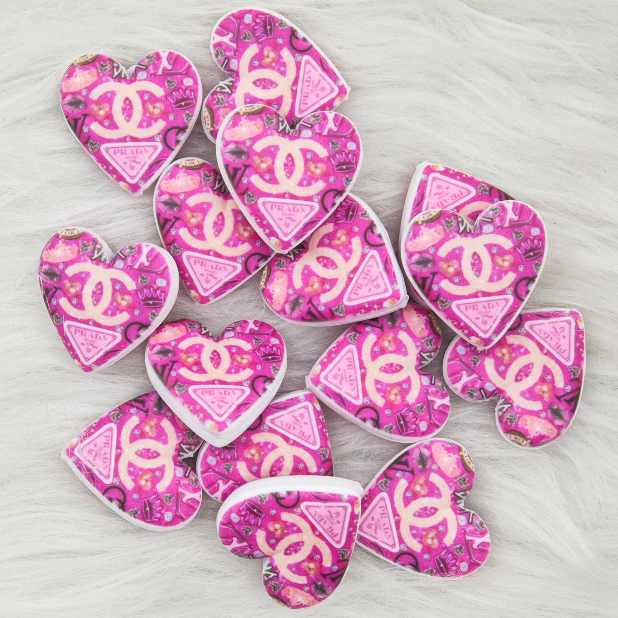 Pink Cha*nel heart shape Silicone Focal Beads, designer Focal Beads(D69)
